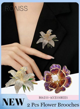 2 قطعة دبابيس زهور أنيقة، دبابيس ألماس عصرية، دبابيس زهرة الفاوانيا اللؤلؤية العتيقة، معطف، سترة، بدلة، دبوس وشاح إكسسوارات، مناسبة لحفلات النساء وأعياد الميلاد والارتداء اليومي