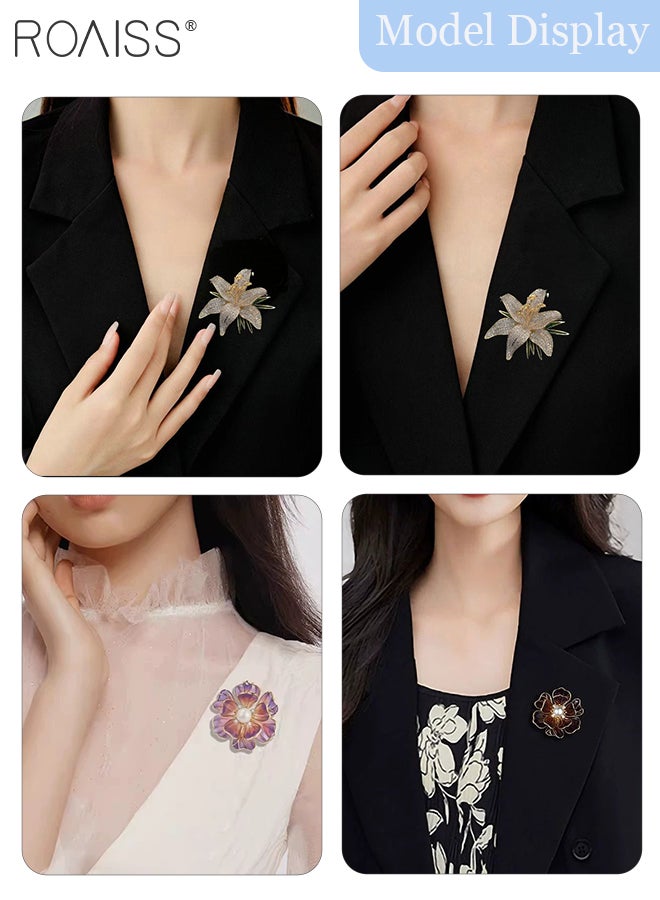 رويس 2 قطعة دبابيس زهور أنيقة، دبابيس ألماس عصرية، دبابيس زهرة الفاوانيا اللؤلؤية العتيقة، معطف، سترة، بدلة، دبوس وشاح إكسسوارات، مناسبة لحفلات النساء وأعياد الميلاد والارتداء اليومي - Image 3