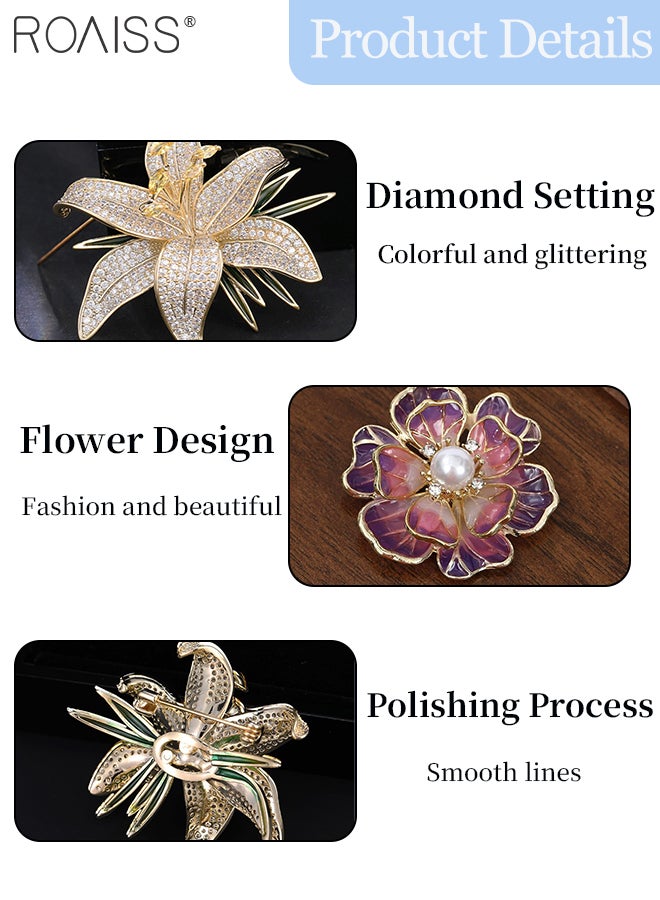 رويس 2 قطعة دبابيس زهور أنيقة، دبابيس ألماس عصرية، دبابيس زهرة الفاوانيا اللؤلؤية العتيقة، معطف، سترة، بدلة، دبوس وشاح إكسسوارات، مناسبة لحفلات النساء وأعياد الميلاد والارتداء اليومي - Image 4