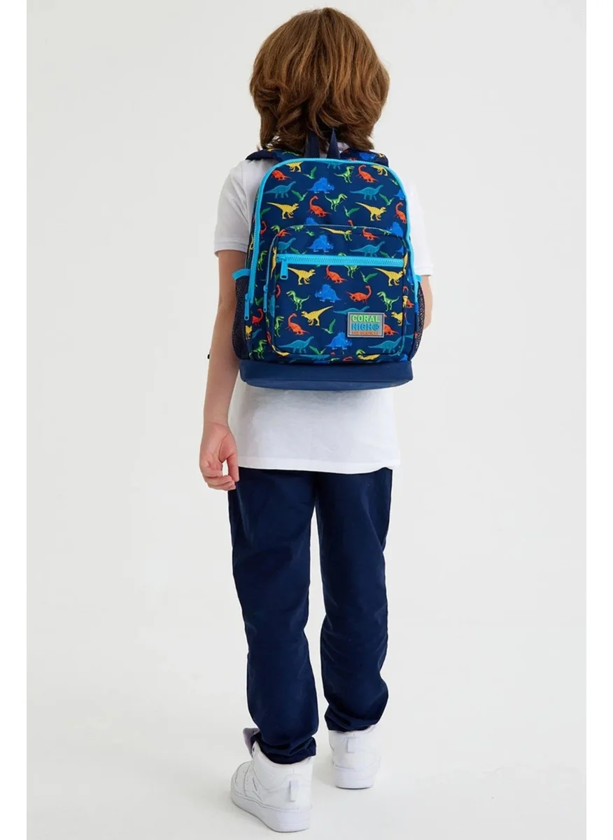 كورال هاي Boy's Primary School Bag Dinosaur Printed Four Compartment Navy Blue 23115