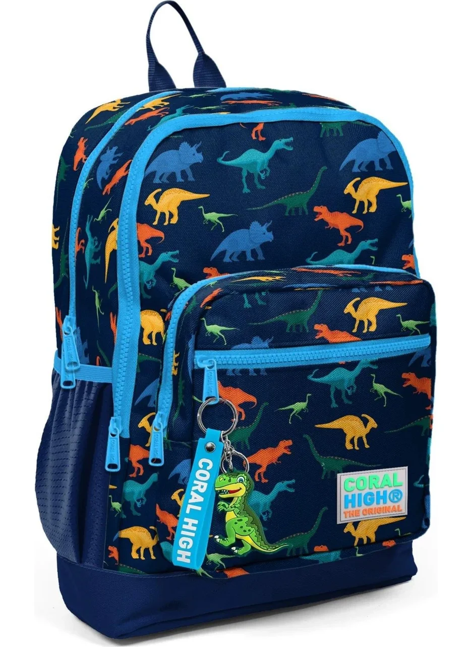 كورال هاي Boy's Primary School Bag Dinosaur Printed Four Compartment Navy Blue 23115