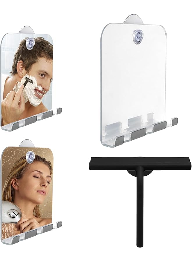 The Bros "Fogless Shower Mirror with Squeegee Set: Anti-Fog Shaving Mirror and Multi-Purpose Squeegee for Shower Glass, Doors, and Windows – Ideal for a Clear Shave and Spotless Bathroom Cleaning Fogless Showe - Image 1