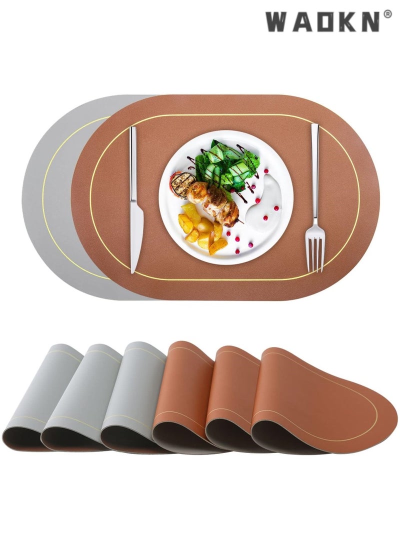 WAOKN - 6-Piece Wipe-Clean Faux Leather Placemat Set - Waterproof & Heat-Resistant for Indoor/Outdoor Dining - Image 1
