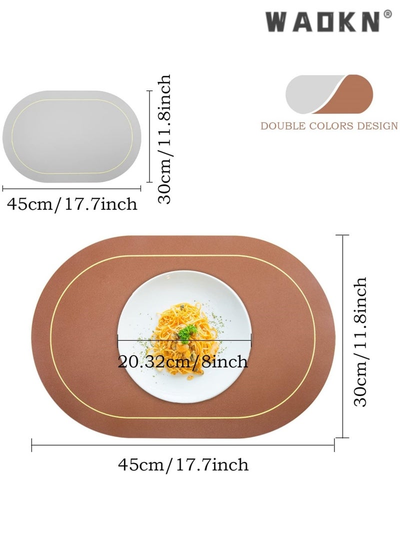 WAOKN - 6-Piece Wipe-Clean Faux Leather Placemat Set - Waterproof & Heat-Resistant for Indoor/Outdoor Dining - Image 1