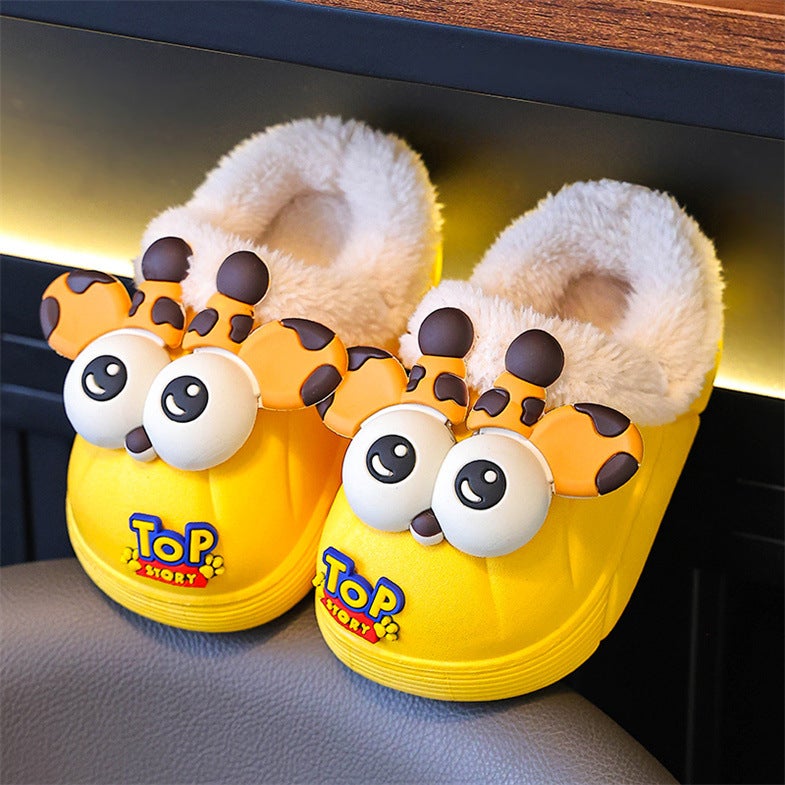 Winter Children'S Cotton Slippers For Boys And Girls Warm Non-Slip Fleece-Lined Cute Rabbit Small And Medium-Sized Children'S Baby Mao Mao Cotton Slippers - Image 4
