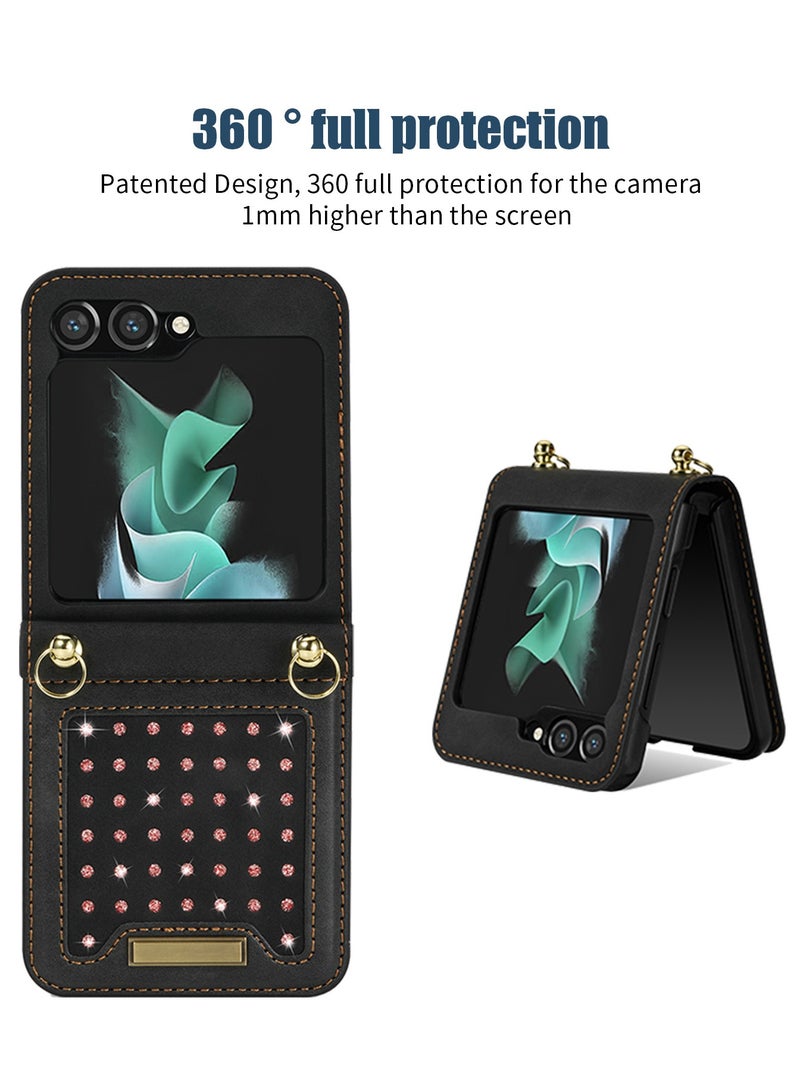 Samsung Galaxy Z Flip 5 5G Phone Case Cover with Leather Wallet,Wristlet Strap Wallet Hinge Part Protective for Samsung Galaxy Z Flip 5 5G Back Cover Fashion Handbag Gift for Women Ladies  - Image 4