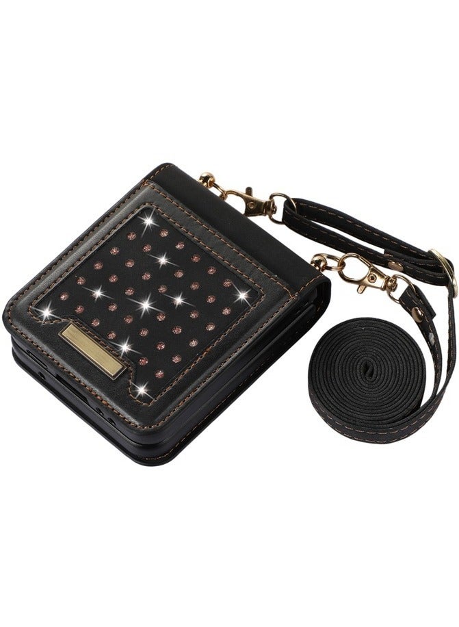 Samsung Galaxy Z Flip 5 5G Phone Case Cover with Leather Wallet,Wristlet Strap Wallet Hinge Part Protective for Samsung Galaxy Z Flip 5 5G Back Cover Fashion Handbag Gift for Women Ladies  - Image 2