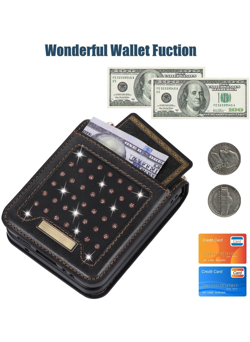 Samsung Galaxy Z Flip 5 5G Phone Case Cover with Leather Wallet,Wristlet Strap Wallet Hinge Part Protective for Samsung Galaxy Z Flip 5 5G Back Cover Fashion Handbag Gift for Women Ladies  - Image 5