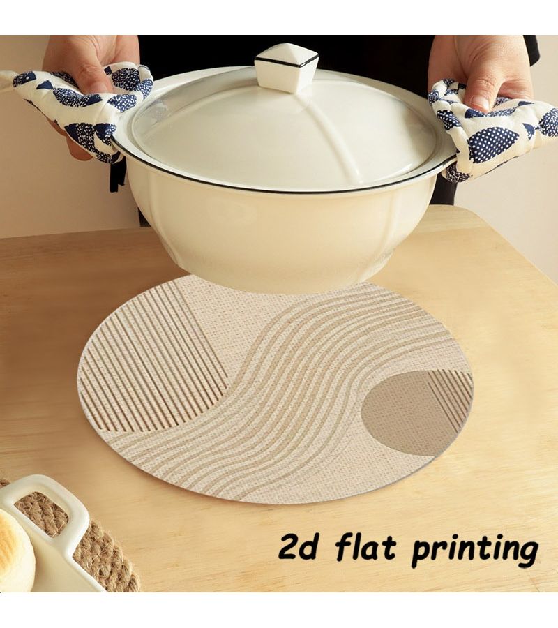 6Pcs Polyester Round Placemats Beige Light Brown Modern Abstract Chic Dining Table Decor - Image 5