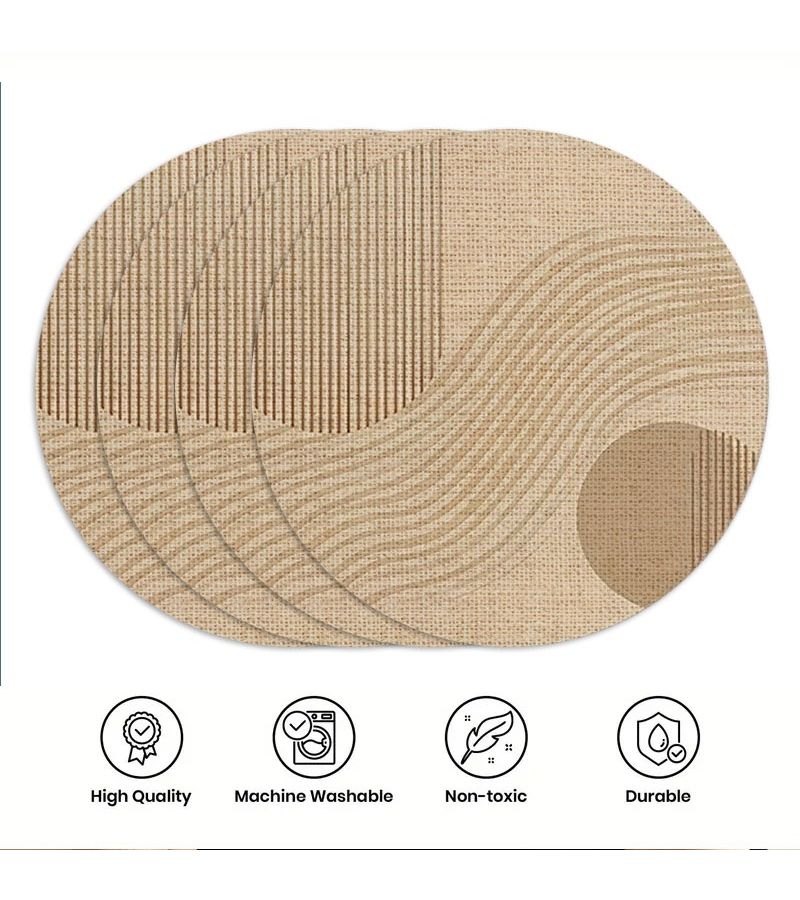 6Pcs Polyester Round Placemats Beige Light Brown Modern Abstract Chic Dining Table Decor - Image 4