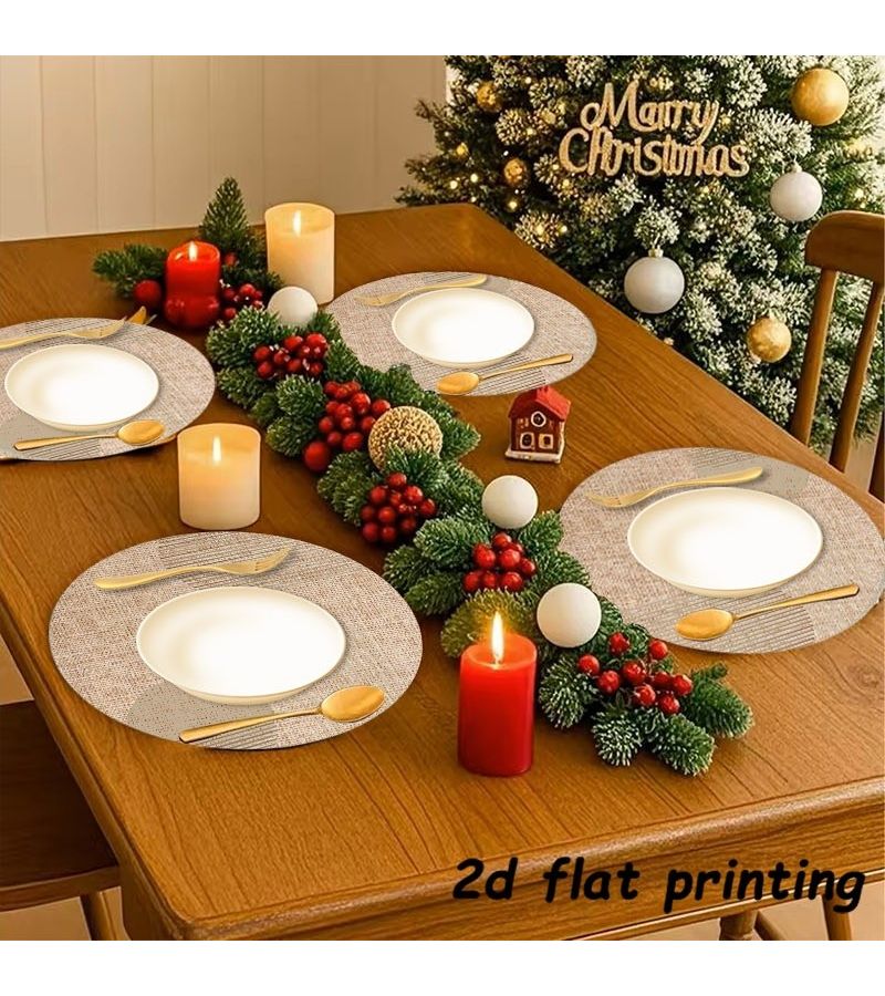 6Pcs Polyester Round Placemats Beige Light Brown Modern Abstract Chic Dining Table Decor - Image 2