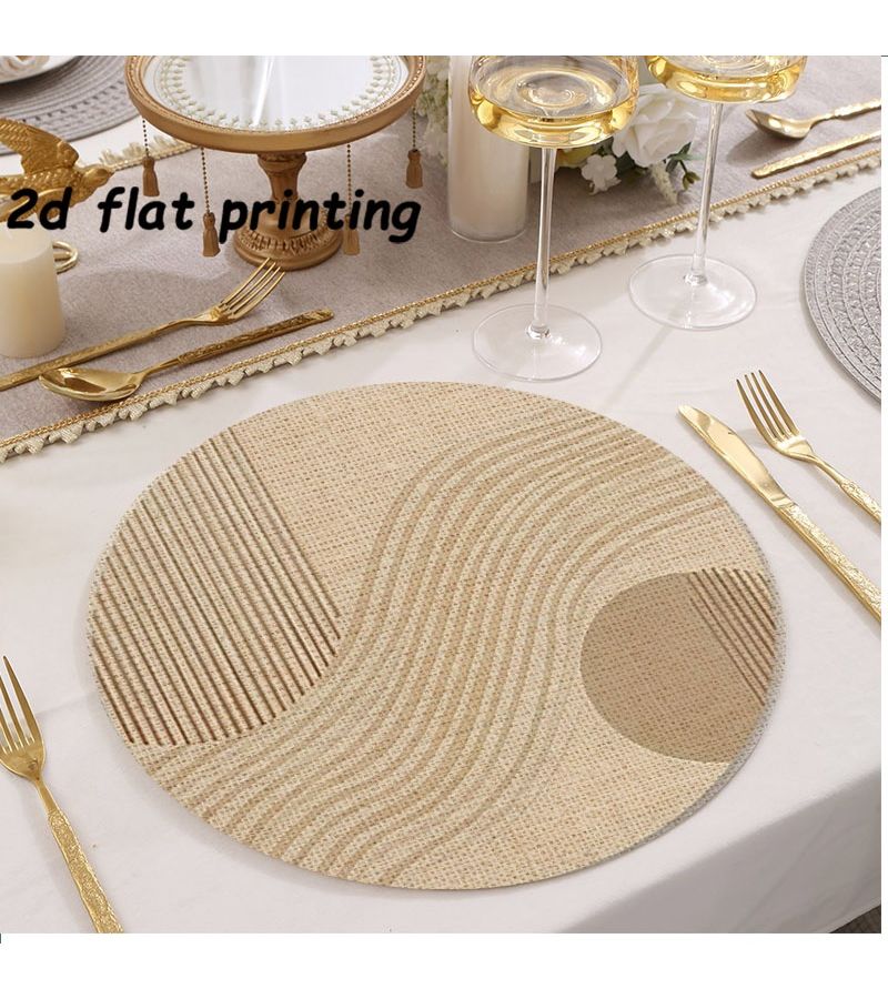 6Pcs Polyester Round Placemats Beige Light Brown Modern Abstract Chic Dining Table Decor - Image 1