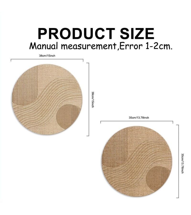 6Pcs Polyester Round Placemats Beige Light Brown Modern Abstract Chic Dining Table Decor - Image 3