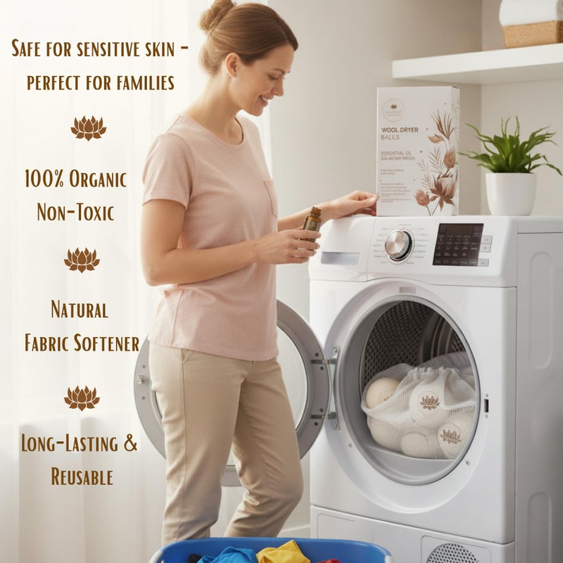 AuraNest Premium Quality Wool Dryer Balls Kit - 100% Organic XL Dryer Balls with Essential Oil & Laundry Mesh Bag, Reusable Fabric Softener Alternative to Dryer Sheets, Eco-friendly Housewarming Gift - Image 2