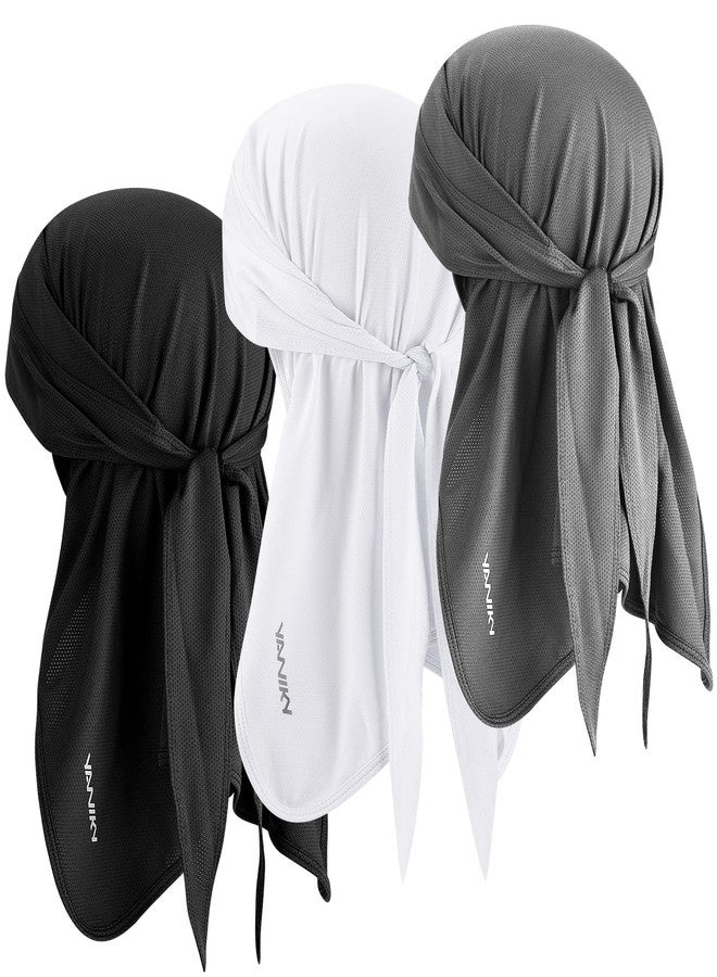 YANIKY Bandanas Do Rag Skull Caps for Men, Women Breathable Helmet Liner, Multifunctional 3 in 1 Face Covering Bandana Hat UV Sun Protection Neck Drape Cycling Hat Durags (Black+White+Gray) - Image 1