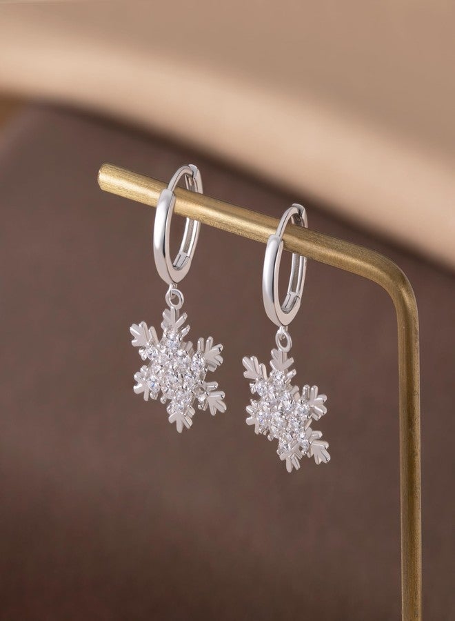 SLUYNZ 925 Sterling Silver Snowflake Dangle Earrings for Women Teen Girls Christmas Snowflake Earrings Drop Sparkly CZ Earrings Winter (A-SILVER) - Image 3