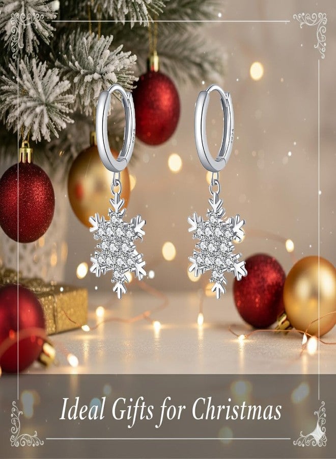 SLUYNZ 925 Sterling Silver Snowflake Dangle Earrings for Women Teen Girls Christmas Snowflake Earrings Drop Sparkly CZ Earrings Winter (A-SILVER) - Image 5