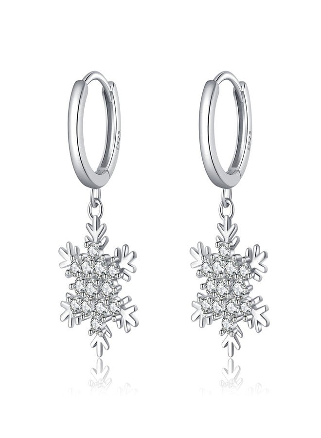 SLUYNZ 925 Sterling Silver Snowflake Dangle Earrings for Women Teen Girls Christmas Snowflake Earrings Drop Sparkly CZ Earrings Winter (A-SILVER) - Image 1