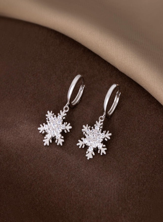 SLUYNZ 925 Sterling Silver Snowflake Dangle Earrings for Women Teen Girls Christmas Snowflake Earrings Drop Sparkly CZ Earrings Winter (A-SILVER) - Image 2