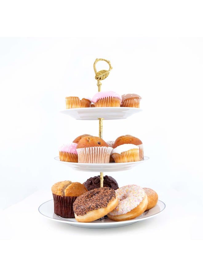 Happy Will 3 Tier 14" Heavy Metal Cake Stand Holder Fruit Plate Stand Fitting Hardware Rod with Stylus (Golden_Leaves) - Image 5