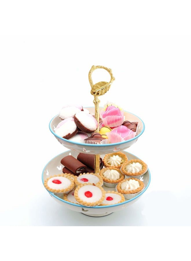 Happy Will 3 Tier 14" Heavy Metal Cake Stand Holder Fruit Plate Stand Fitting Hardware Rod with Stylus (Golden_Leaves) - Image 4