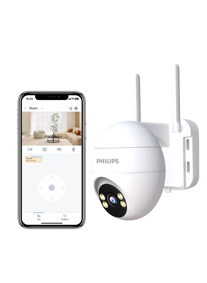 فيليبس تتميز سلسلة 3000 من كاميرا IP المنزلية من Philips بعدسة 4 مم مع H.264 ، واكتشاف الحركة ، والتحكم في PTZ ، والرؤية الليلية بالألوان الكاملة ، والصوت ثنائي الاتجاه ، وقدرات تخزين بطاقة TF السحابية - Image 1