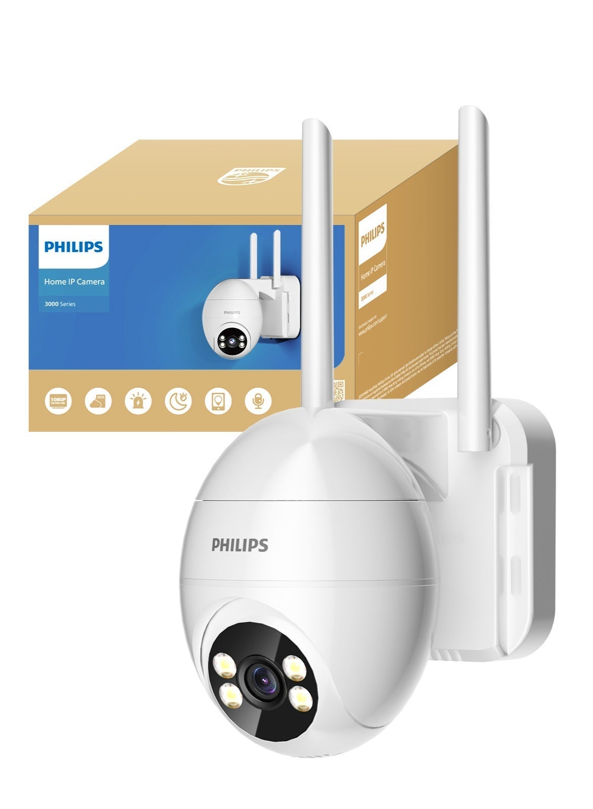 Philips 360° Egg-Shaped Security Camera, 1080P HD WiFi IP Camera for Home Security, Indoor Camera ,Outdoor Camera with 355° Pan 90° Tilt, Smart Motion Detection, Color Night Vision, Two-Way Audio, 2.4GHz WiFi Home Camera, SD/Cloud Storage CCTV Surveillance Camera