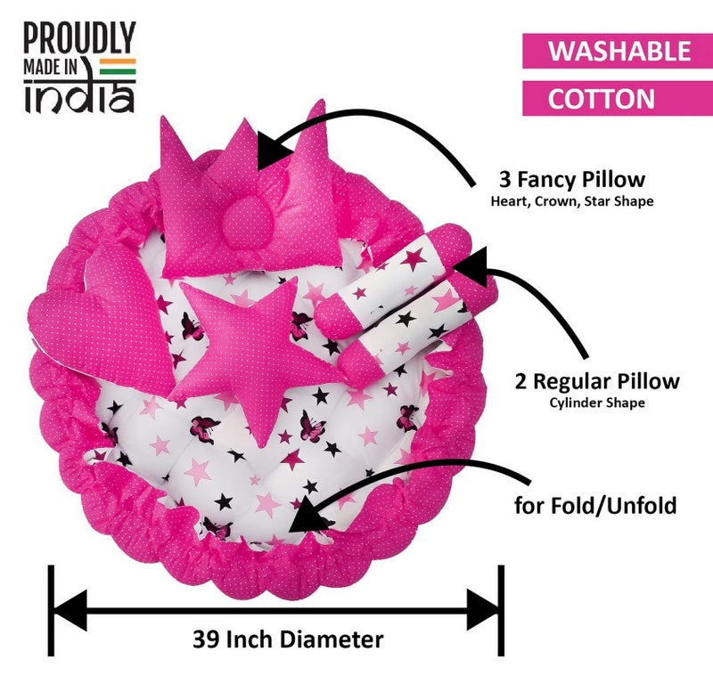 LOREM Pink 5 Pillows & Round Shape Cotton Baby Bed for 0-1 Year BB03 - Image 3