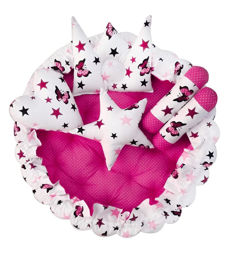 LOREM Pink 5 Pillows & Round Shape Cotton Baby Bed for 0-1 Year BB03 - Image 2