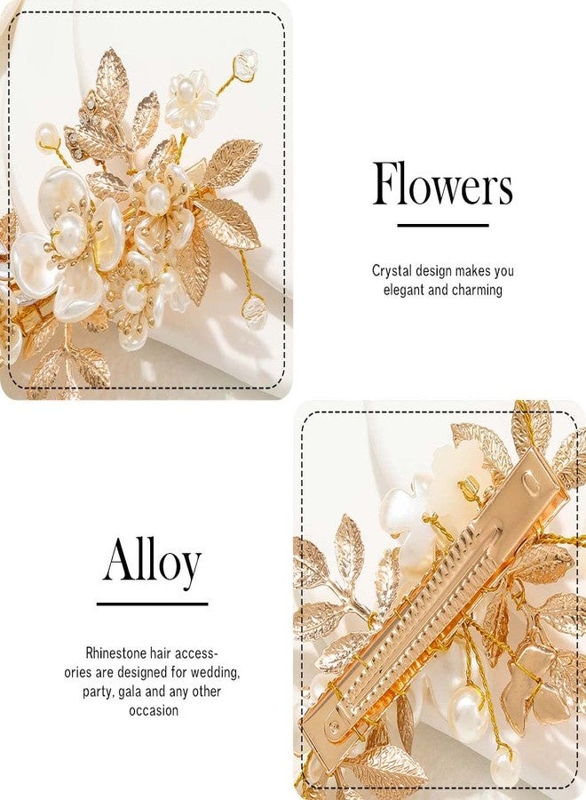 Evild Gold Wedding Hair Clips Flower Hair Barrettes Pearl Hair Accessories for Women - Image 5