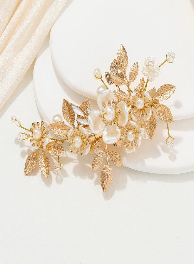 Evild Gold Wedding Hair Clips Flower Hair Barrettes Pearl Hair Accessories for Women - Image 1
