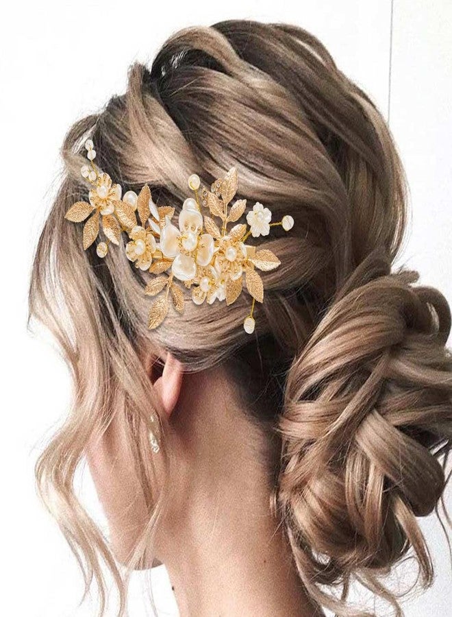 Evild Gold Wedding Hair Clips Flower Hair Barrettes Pearl Hair Accessories for Women - Image 2