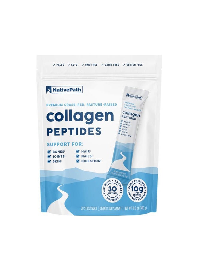 NativePath Collagen Peptides Protein Stick Packs - Hydrolyzed Type 1 & 3 Collagen Powder for Skin, Hair, Nails - 30 Servings - Image 1