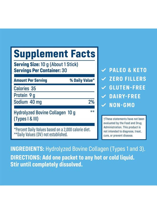 NativePath Collagen Peptides Protein Stick Packs - Hydrolyzed Type 1 & 3 Collagen Powder for Skin, Hair, Nails - 30 Servings - Image 2