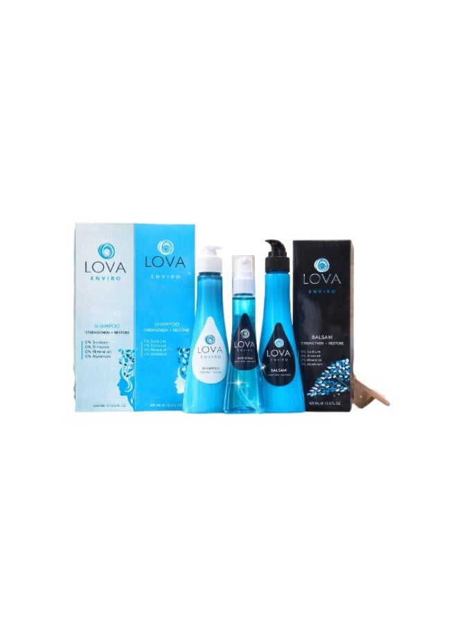 LOVA ENVIRO Complete Hair Care Set: Shampoo 400ml + Conditioner 400ml + Serum 90ml – Zero Sodium, Silicone, and Salt – Designed for Protein and Keratin-Treated Hair - Image 1