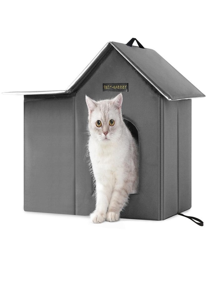 Rest-Eazzzy Outdoor Cat House, Feral Cat House Insulated with Mat and Clip, Weatherproof and Insulated, Cat Beds for Cats Kittens Puppies, Never Blow Away (Grey, M 13" X 17" X 20") - Image 1