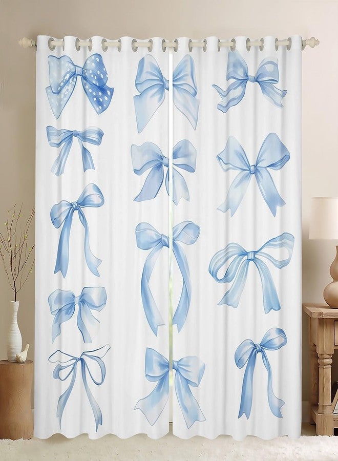 Feelyou Bowknot Curtains for Bedroom Living Room (2 Panels, 38 x 45 Inch) Watercolor Bow 30%-50% Blackout Curtain Cartoon Bowknot Darkening Drapes Dreamy Princess Style Window Treatments Sky Blue - Image 1