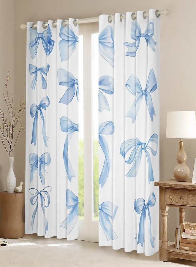 Feelyou Bowknot Curtains for Bedroom Living Room (2 Panels, 38 x 45 Inch) Watercolor Bow 30%-50% Blackout Curtain Cartoon Bowknot Darkening Drapes Dreamy Princess Style Window Treatments Sky Blue - Image 2
