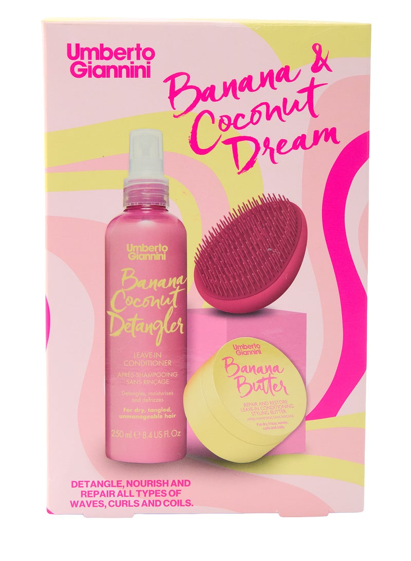 Umberto Giannini Banana & Coconut Dream Hair Hydration Kit - Features a Shampoo & Mask to Deeply Nourish & Revive Dry, Damaged Hair (Set) - Image 1