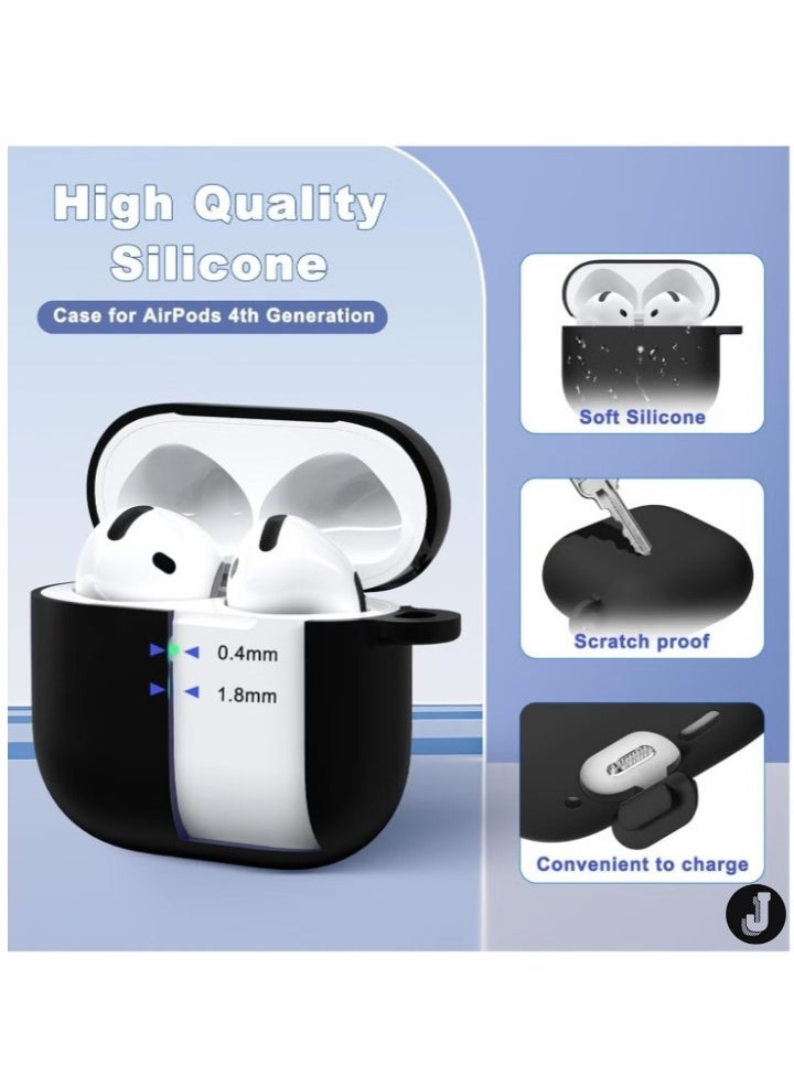 JAJEEK "2024 Compatible AirPods 4 Case Cover – Protective Silicone Skin with Keychain for Apple AirPods 4th Gen, Front LED Visible, Black" - Image 2