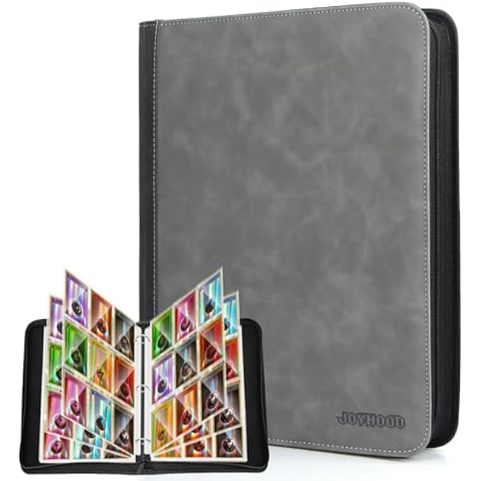 JoyHood TRADING CARD BINDER FOR TCG CARDS, HOLDS UP TO 900 CARDS, HOCKEY CARD FOLDER ALBUM BOOKS CASE WITH ZIPPER FITS PM MTG OPCG, GIFTS FOR BOYS/GIRLS (GRAY) - Image 2