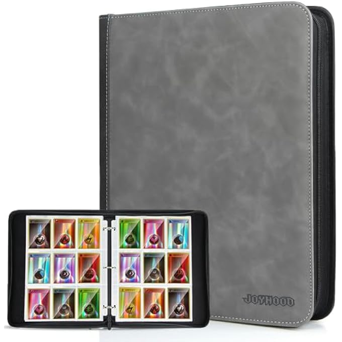 JoyHood TRADING CARD BINDER FOR TCG CARDS, HOLDS UP TO 900 CARDS, HOCKEY CARD FOLDER ALBUM BOOKS CASE WITH ZIPPER FITS PM MTG OPCG, GIFTS FOR BOYS/GIRLS (GRAY) - Image 3