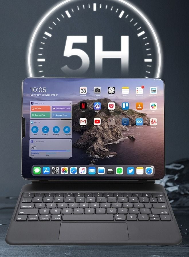 Arabic and English Magic Keyboard For Ipad Pro 11 Inch  And Ipad Air 6th 11 Inch and Ipad Air (4th/5th Generation) 10.9 Inch Magnetic Back Cover Smart Trackpad Backlit Keyboard  Wireless Keyboard Case  - Image 5