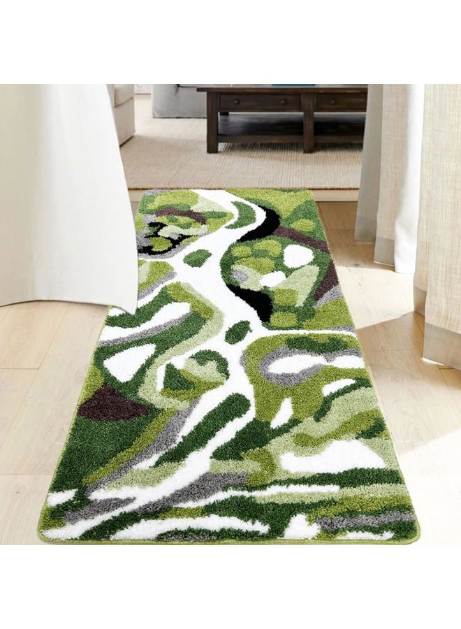 Homantic Bathroom Runner Rugs, Green Natural Bath Runner for Shower Floor, River, Moss, Large Bathroom Rug Runner, Long Bath Mat Bath Runner 24 x60 - Image 1