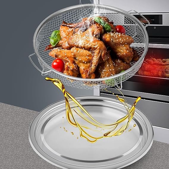 SHREESAMP SHREESAMP Round Air Fryer Basket with Removable Tray - Non-Stick, Easy Cleanup, Ideal for Crispy Snacks & Meals Air Fryers Heat Distribution Washing Vegetables Fruits  - Image 5
