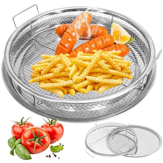 SHREESAMP SHREESAMP Round Air Fryer Basket with Removable Tray - Non-Stick, Easy Cleanup, Ideal for Crispy Snacks & Meals Air Fryers Heat Distribution Washing Vegetables Fruits  - Image 2