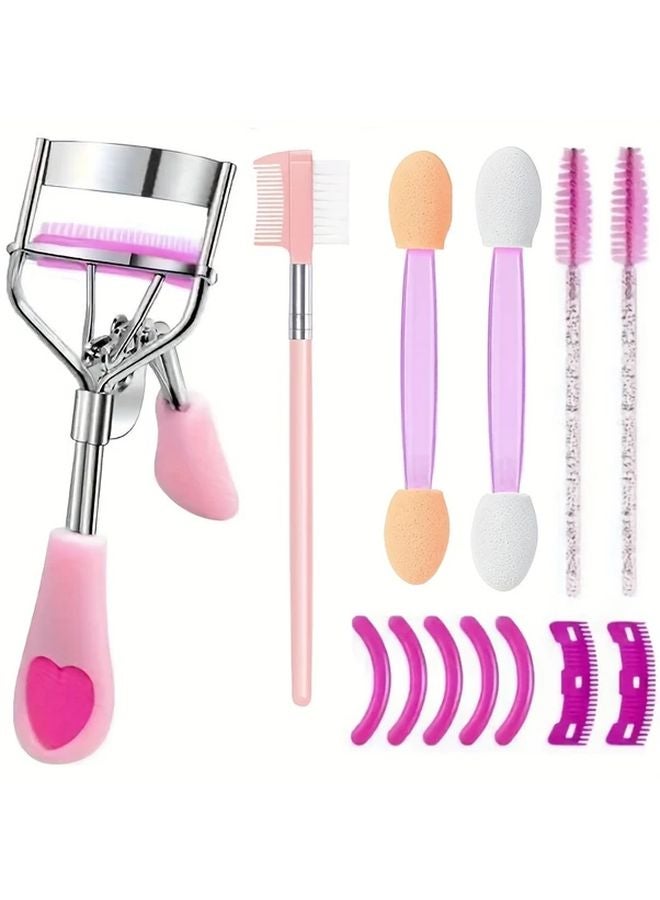 Pink 12PCS Wide Angle Eyelash Curler Set With Separator Brush And Replacement Pads - Image 2