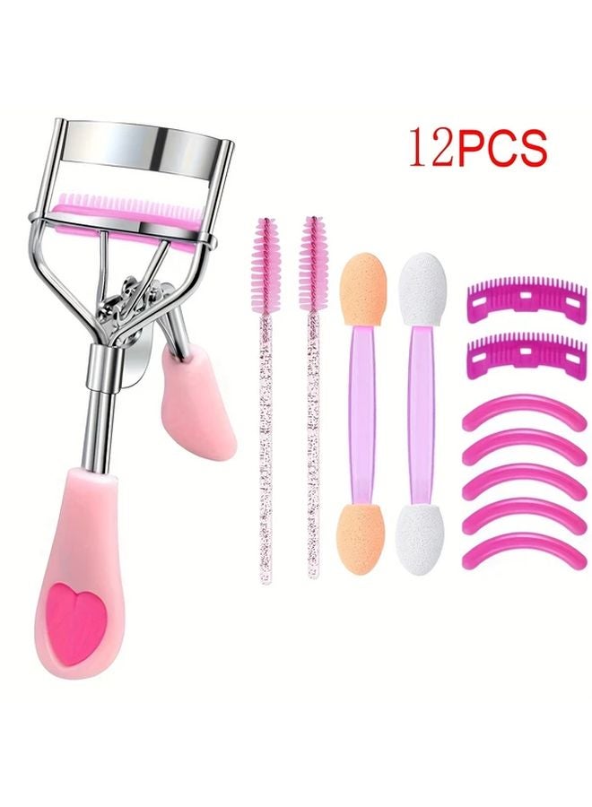 Pink 12PCS Wide Angle Eyelash Curler Set With Separator Brush And Replacement Pads - Image 1