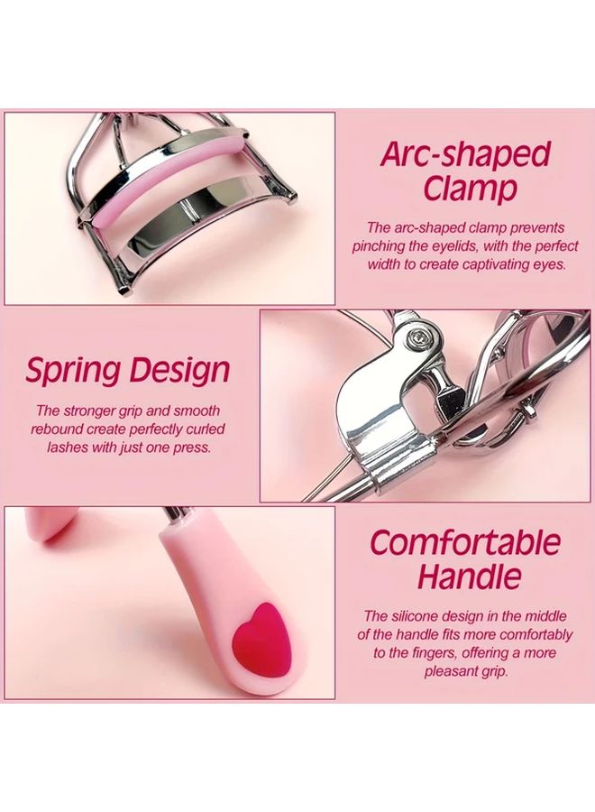 Pink 12PCS Wide Angle Eyelash Curler Set With Separator Brush And Replacement Pads - Image 3