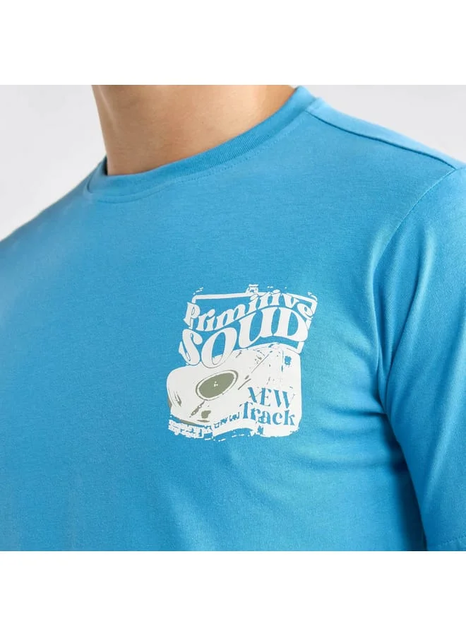 Splash FAV Graphic Print T-shirt with Crew Neck and Short Sleeves